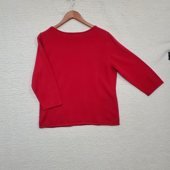Red Sweater Black Beads 3/4 Sleeves - Prophecy by SAG HARBOR Women's Size Large - Picture 2 of 11